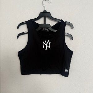 New Era Black Crop Top with White Logo - New York Yankees